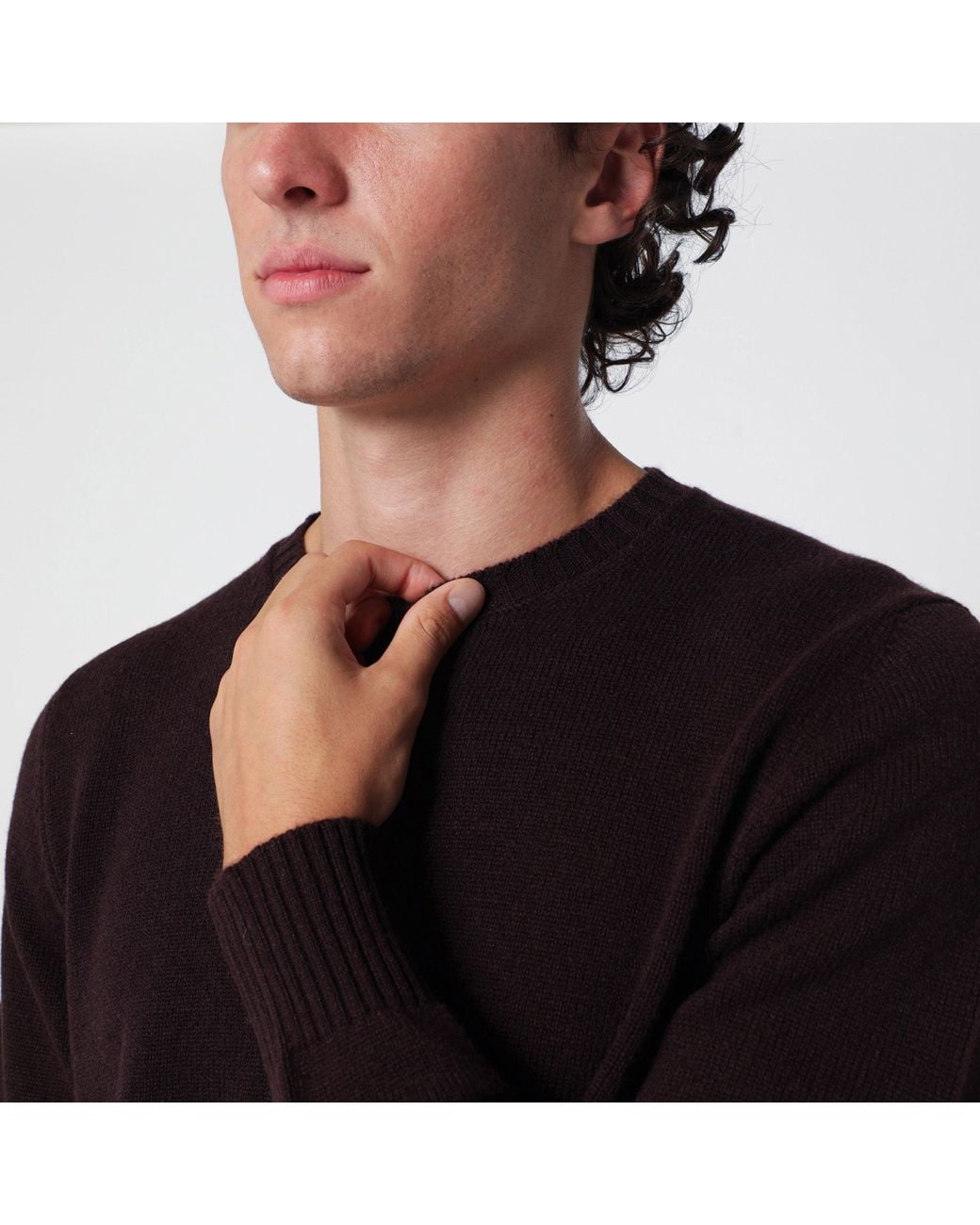 Drumohr Black Dark Plum-Coloured Cashmere Crew-Neck Jumper for men