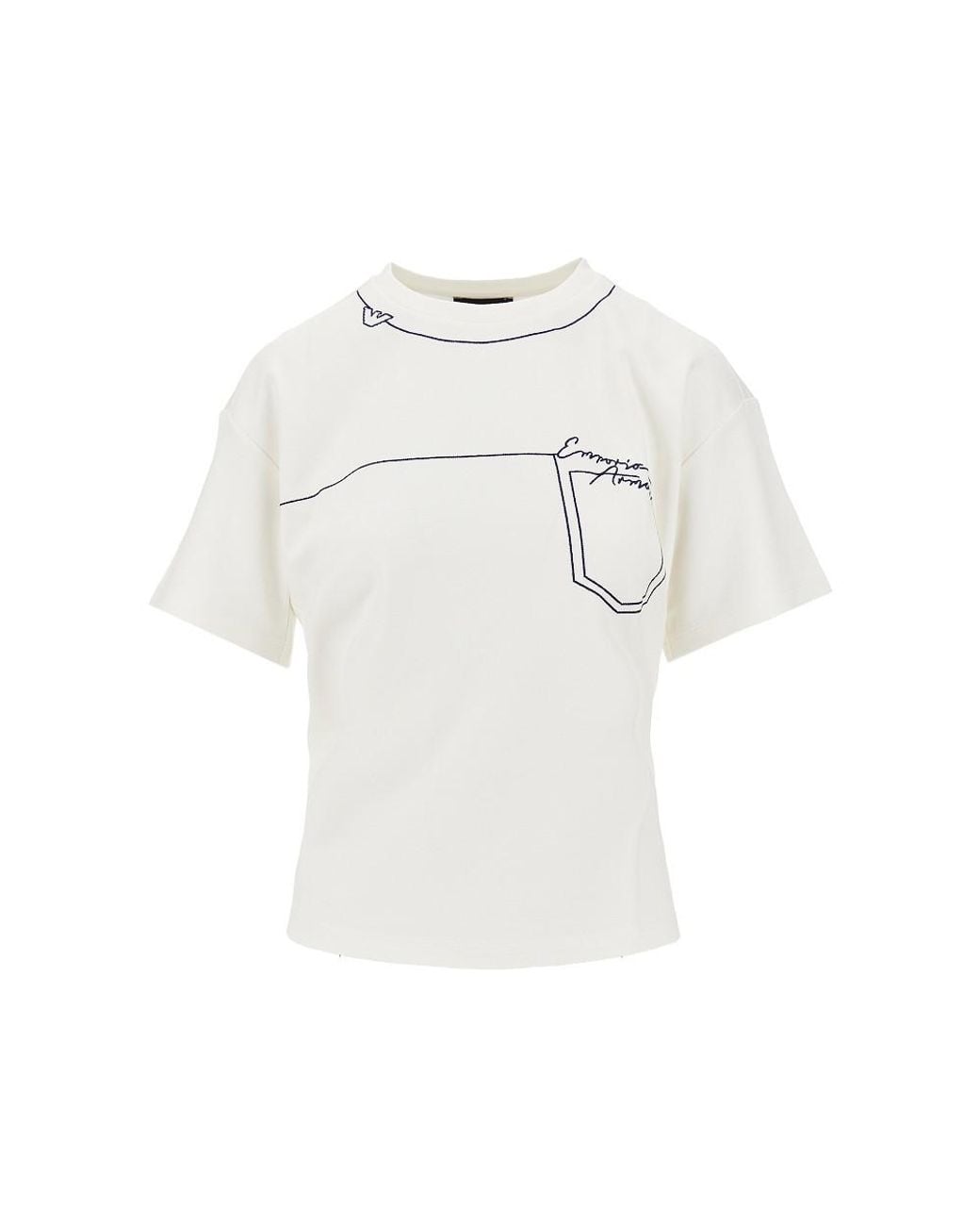 Emporio Armani White Embroidered Interlock Jersey T-Shirt
