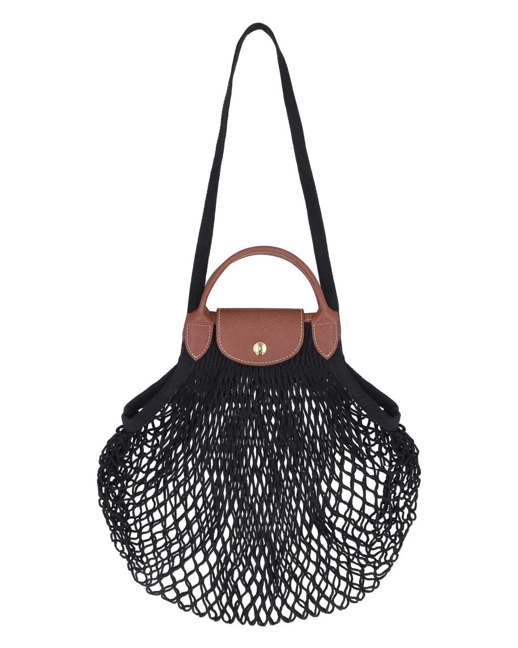 Longchamp Black Le Pliage Filet Mesh Tote Cowhide; Cotton Hand Bags