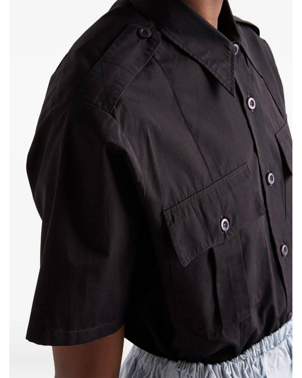 Prada Black Short-Sleeved Poplin Utility Shirt