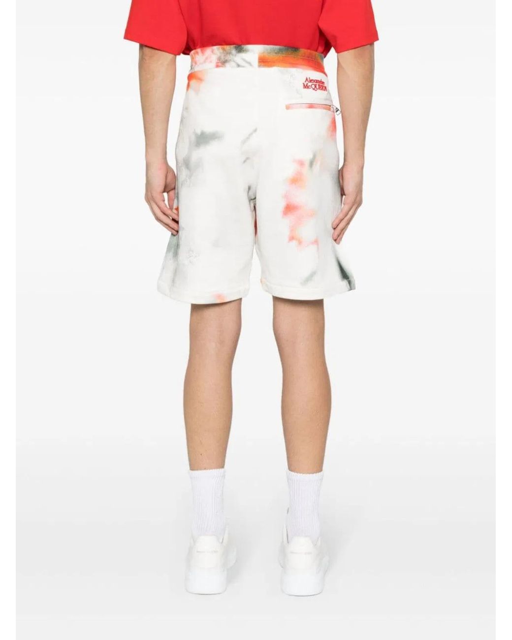 McQueen White Obscure Flower Cotton Shorts for men