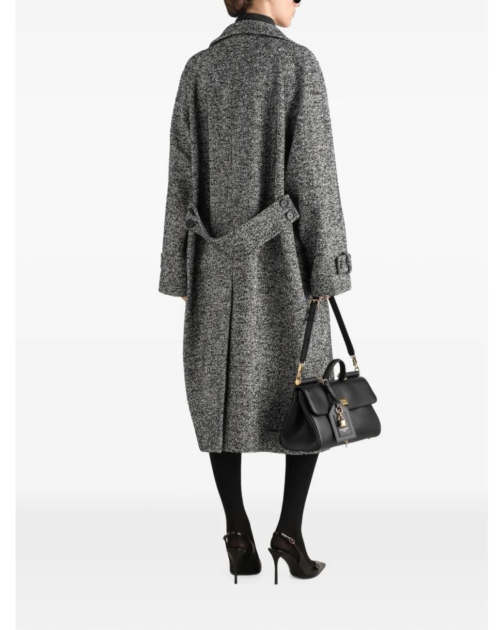 Dolce & Gabbana Gray Double-Breasted Flecked Wool-Blend Jacket With Leopard Print Lining