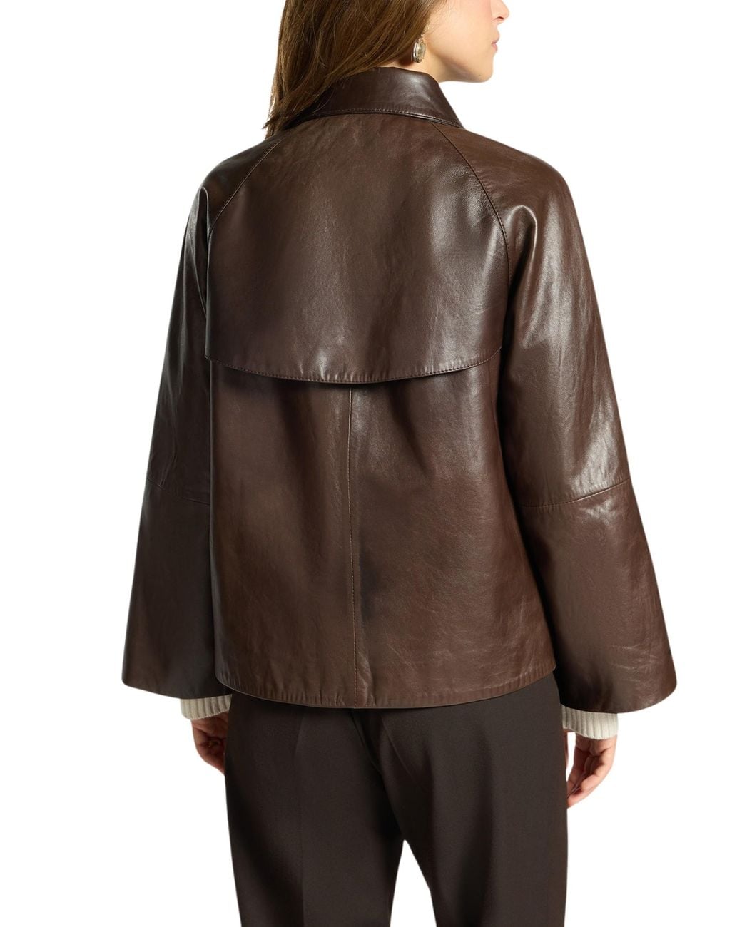 Elena Miro Brown Double-Breasted Leather Jacket
