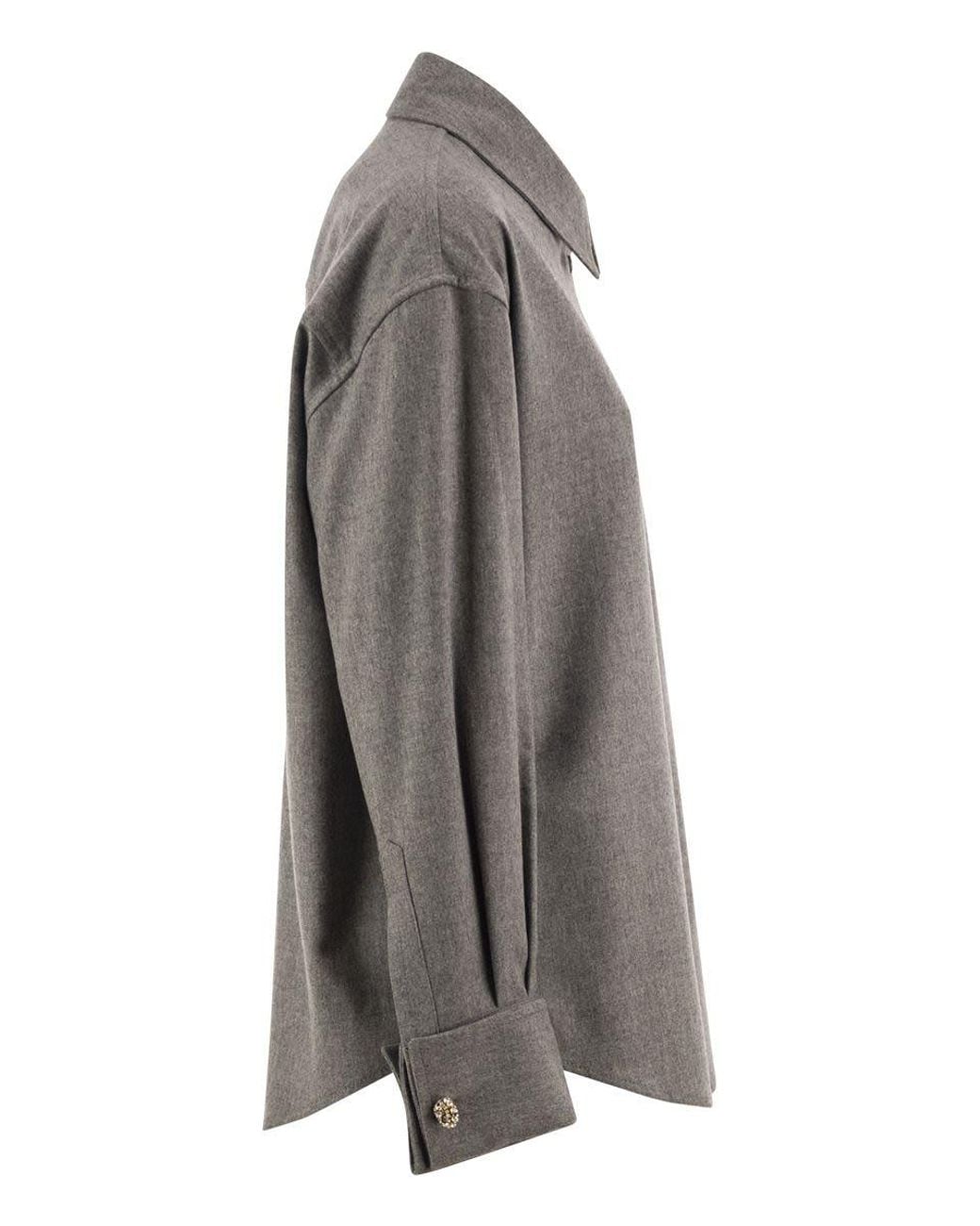 Fabiana Filippi Gray Virgin Wool Flannel Shirt With Jewelled Details