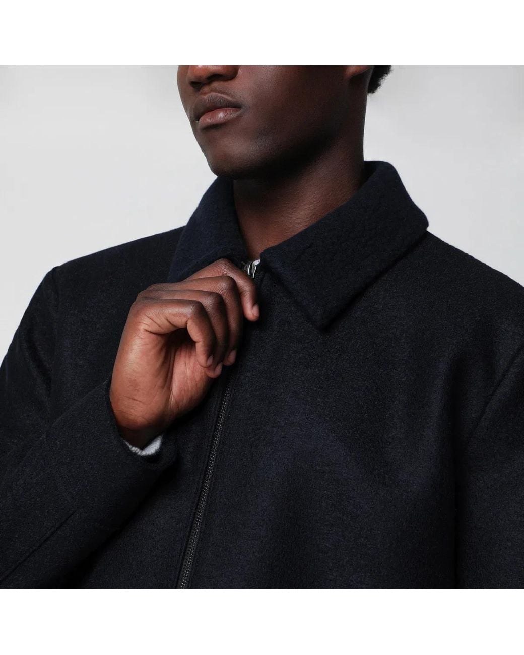 Harris Wharf London Black Wool Zip-Up Jacket for men