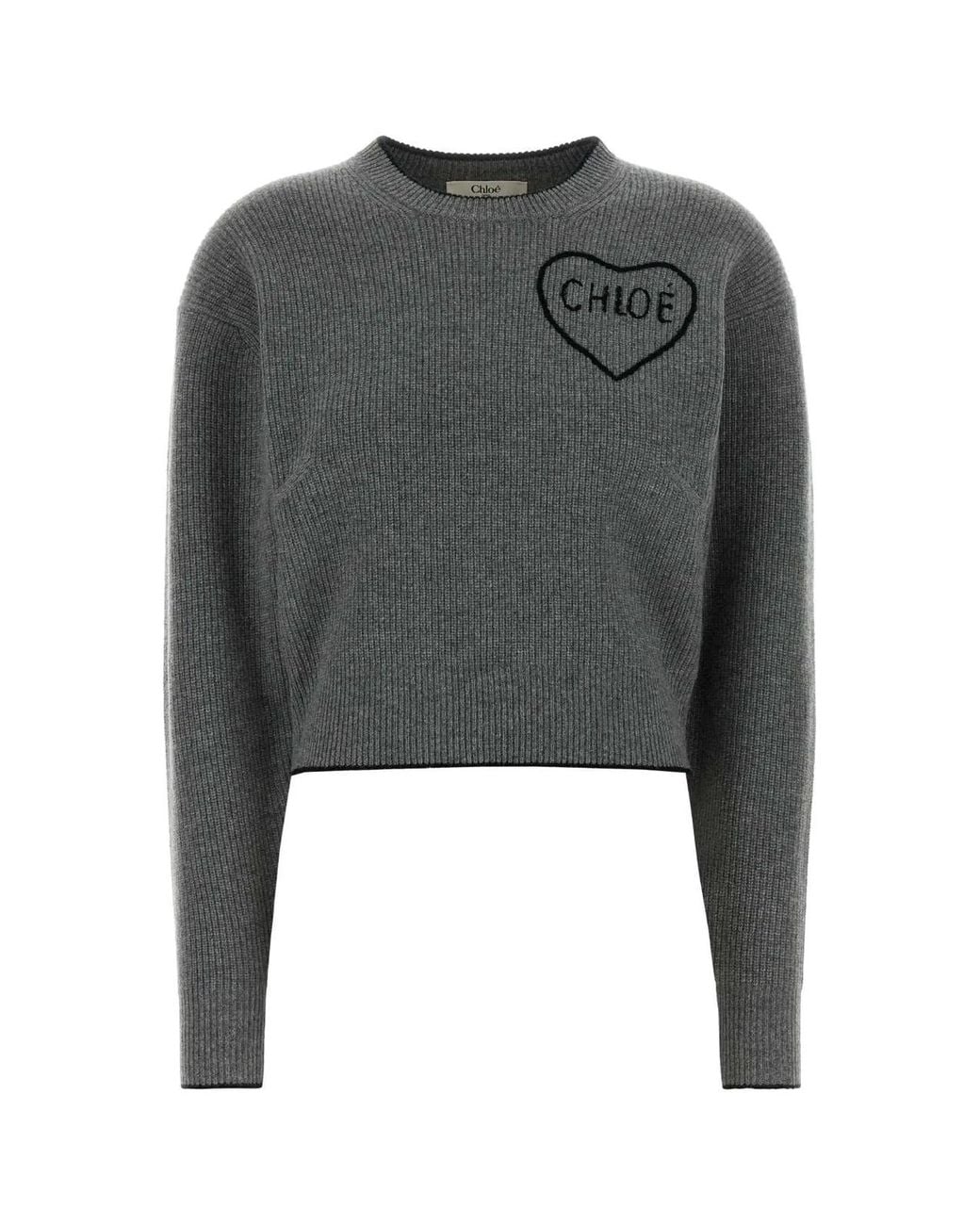 Chloé Black Cropped Knit Sweater With Heart Logo