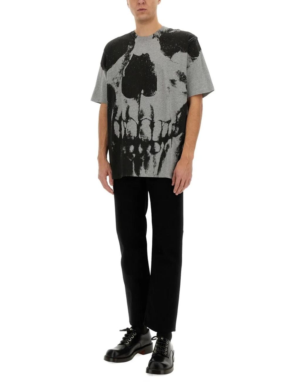 McQueen Black Skull Print T-Shirt for men