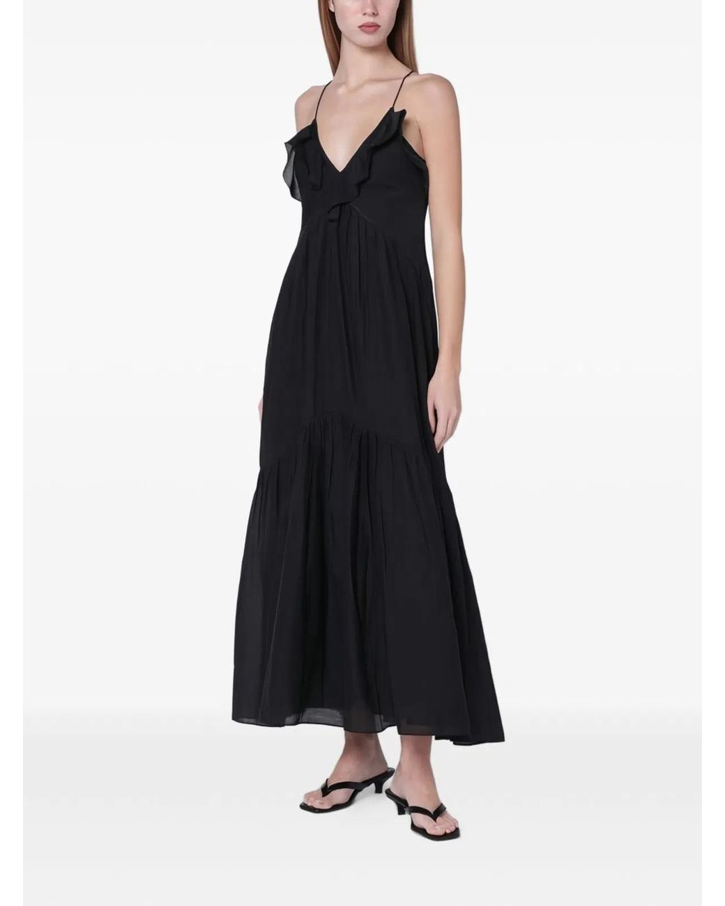 Isabel Marant Black Ruffled V Neck Dress