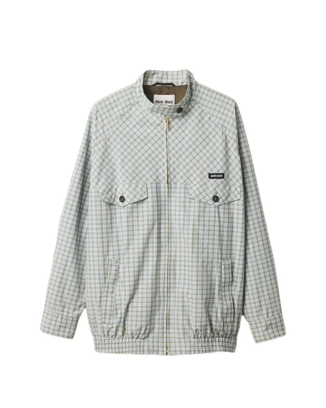 Miu Miu Gray Checked Technical-Fabric Blouson Jacket