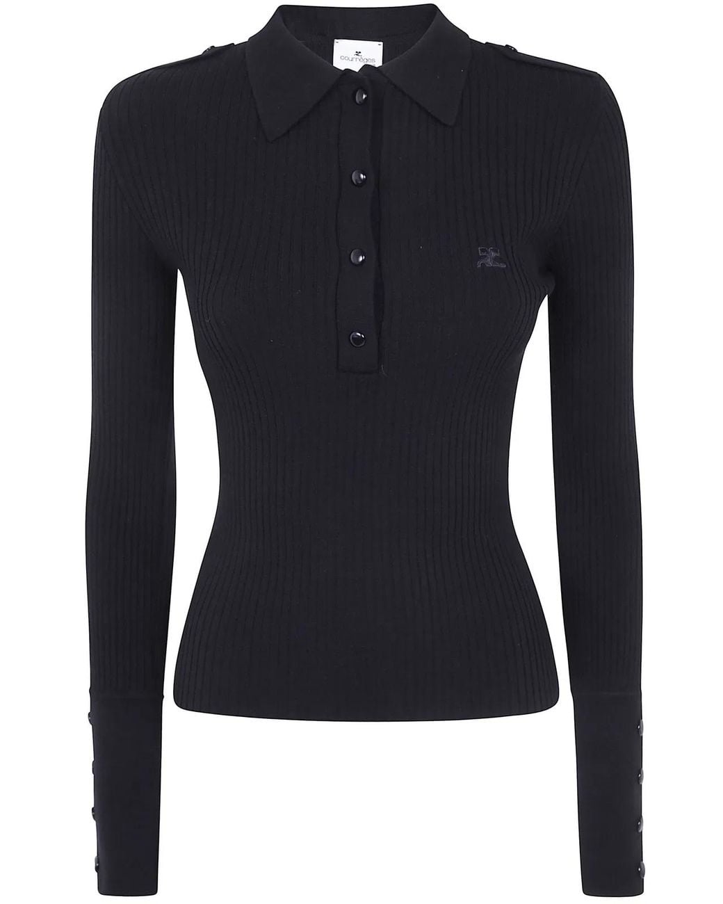 Courreges Blue Courregès Rib Knit Ls Polo Sweater
