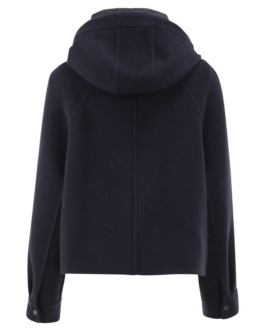Brunello Cucinelli Blue Wool And Cashmere Hooded Jacket With Detachable Quilted Bib