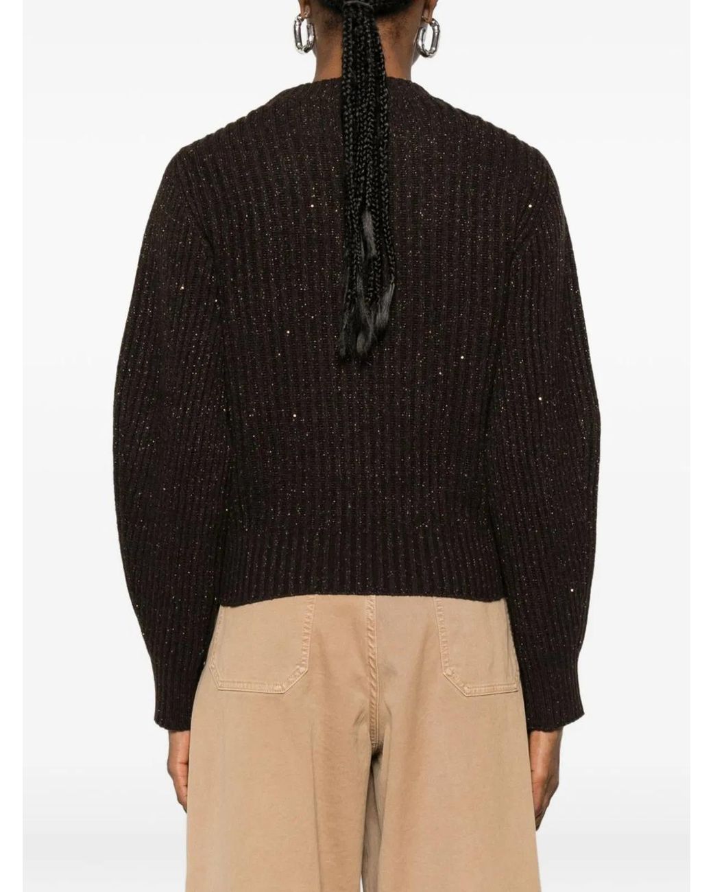 Brunello Cucinelli Black Sparkling & Dazzling Cashmere And Wool Ribbed Sweater