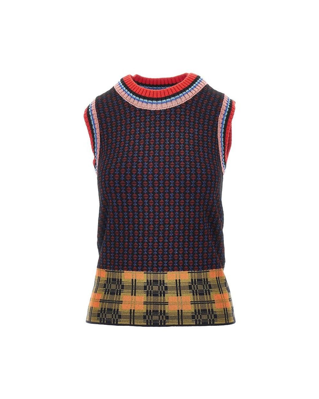 Dries Van Noten Blue Jacquard Wool-Blend Vest