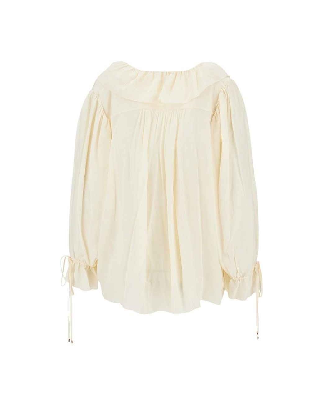 Chloé Natural Ruffled Crêpe De Chine Blouse