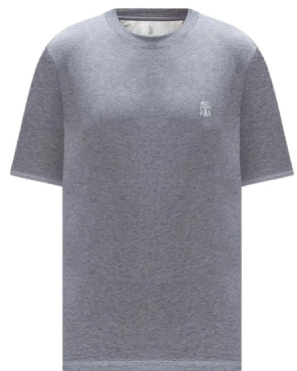 Brunello Cucinelli Gray Cotton Crew-Neck T-Shirt Featuring A Minimalist Printed Chest Logo for men