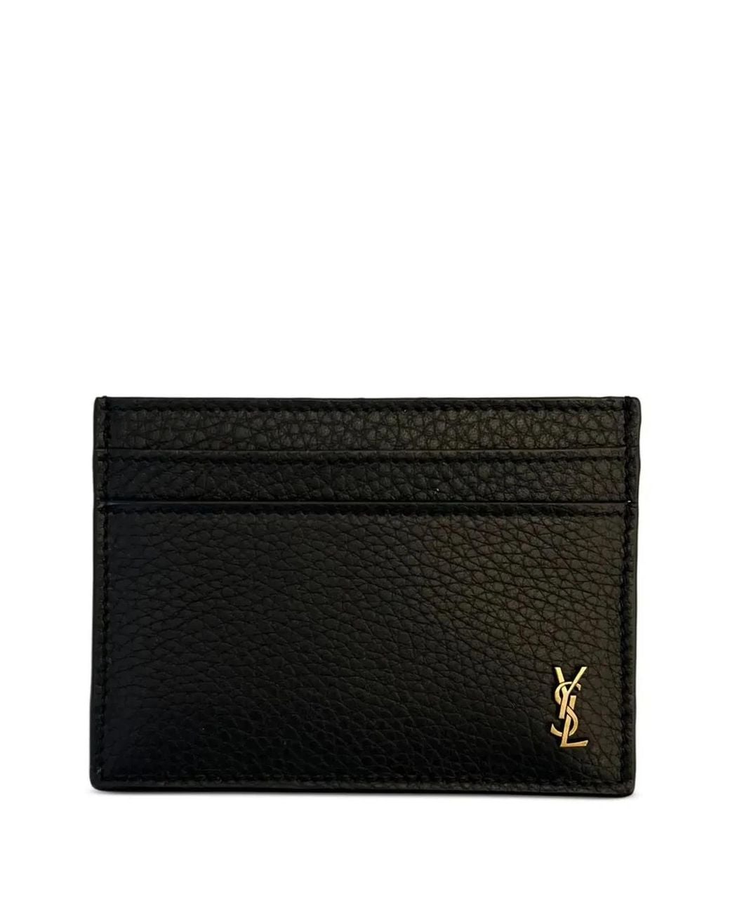 Saint Laurent Black Logo Plaque Leather Card Holder