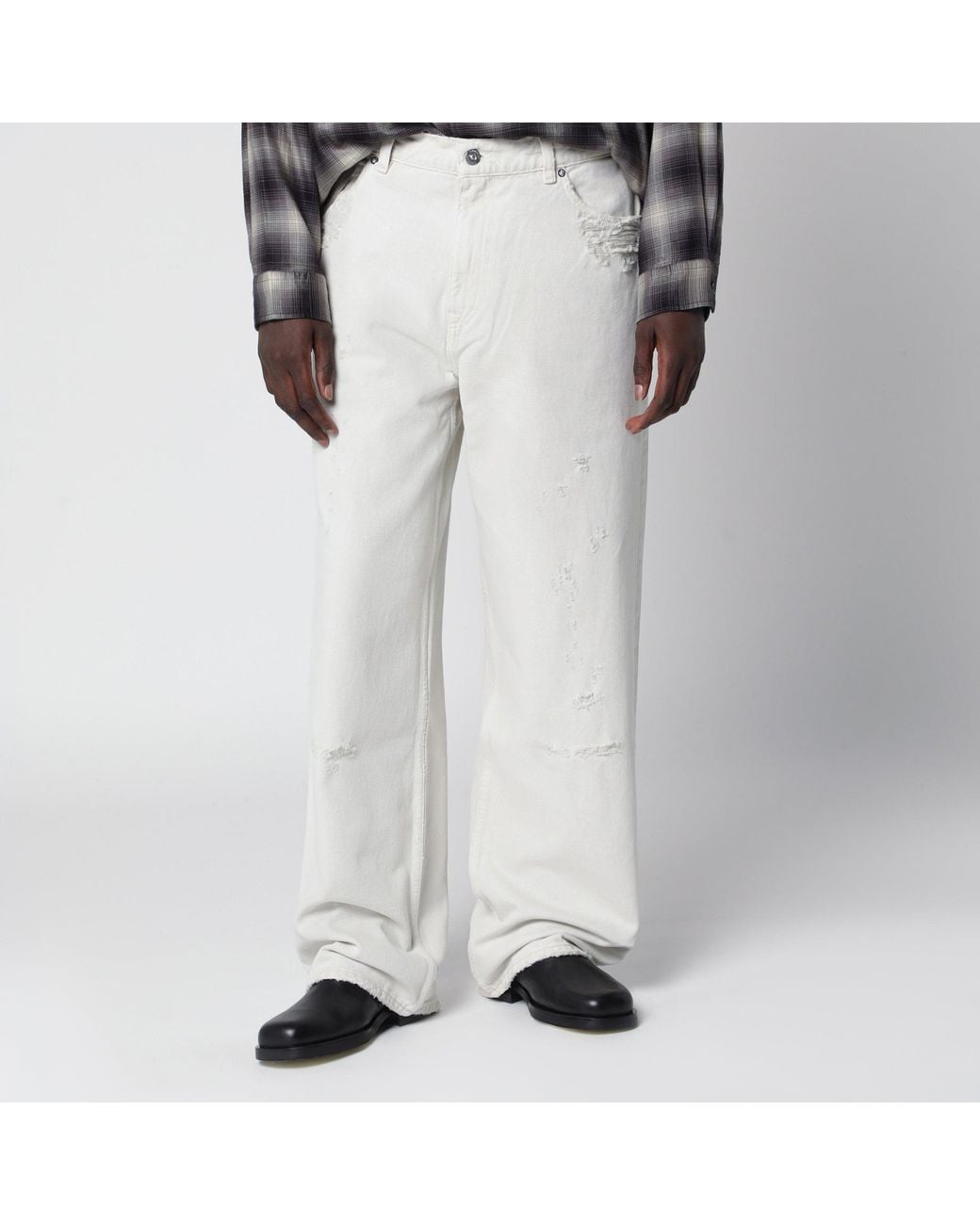 Our Legacy White Chalk Wide-Leg Jeans With Rips for men