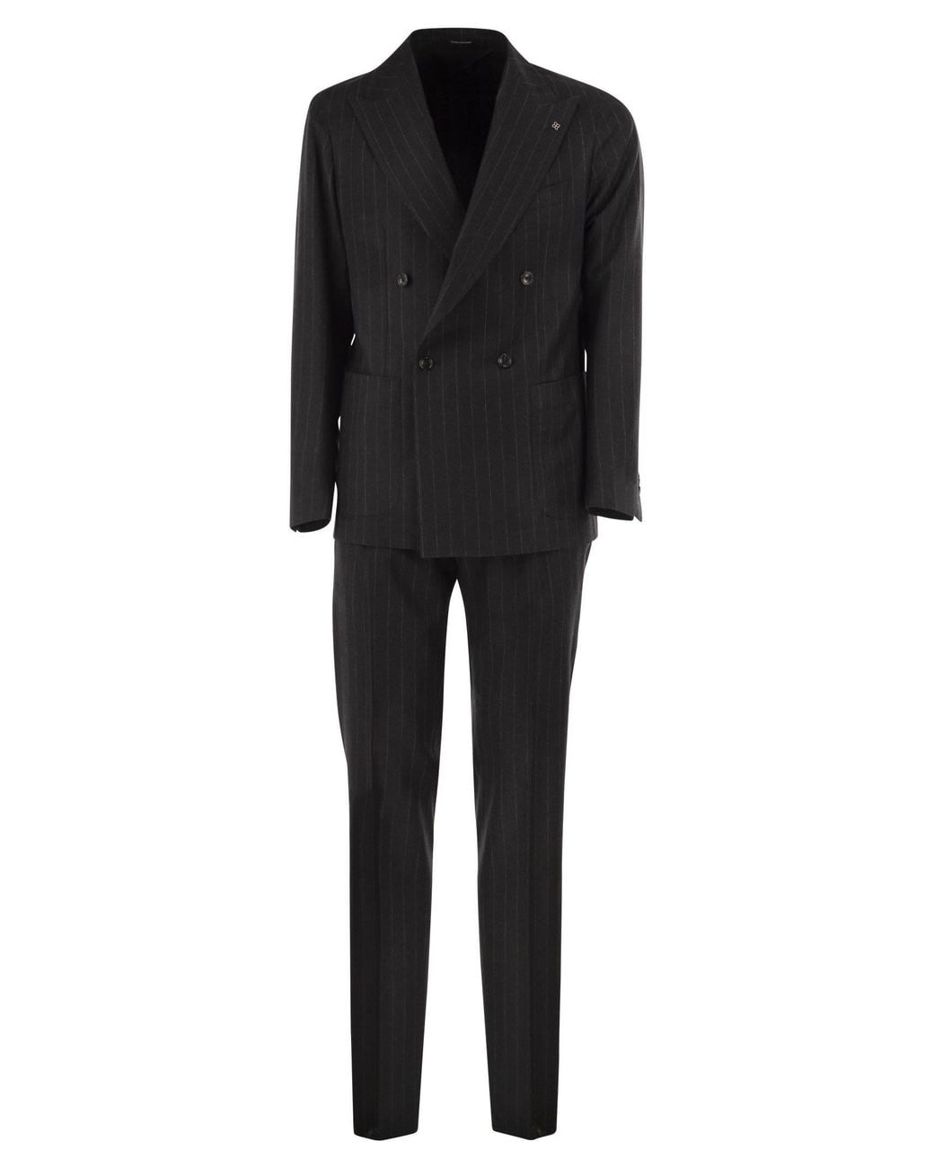 Tagliatore Black Virgin Wool Pinstripe Double-Breasted Suit for men