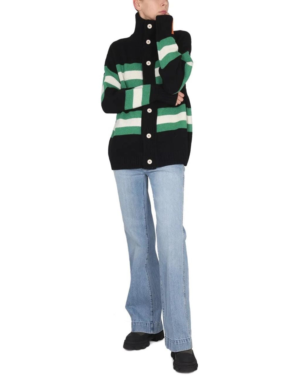 RIGHT FOR Green Turtleneck Cardigan