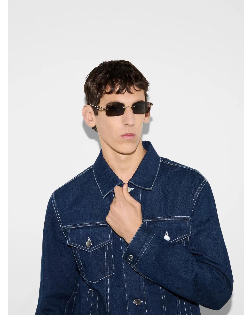 Gucci Gray Rectangular Frame Sunglasses