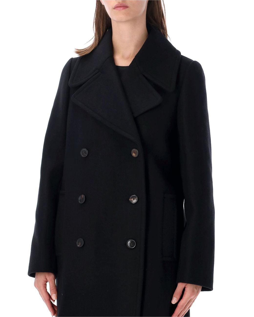 Dries Van Noten Black Double-Breasted Wool Coat