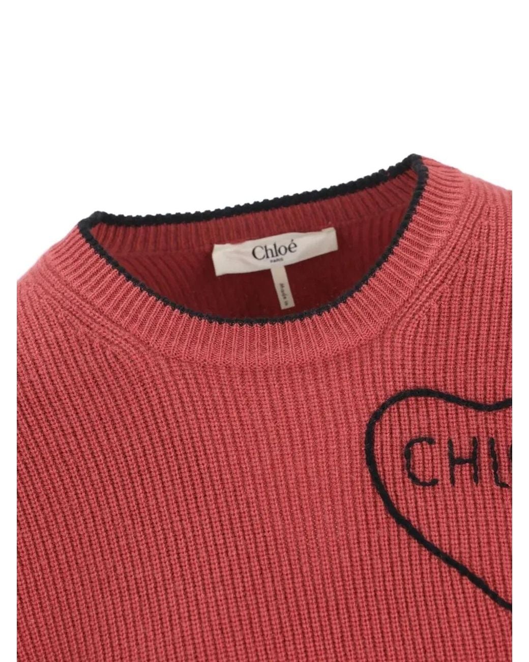 Chloé Red Cropped Fitted Wool Knit Logo Sweater