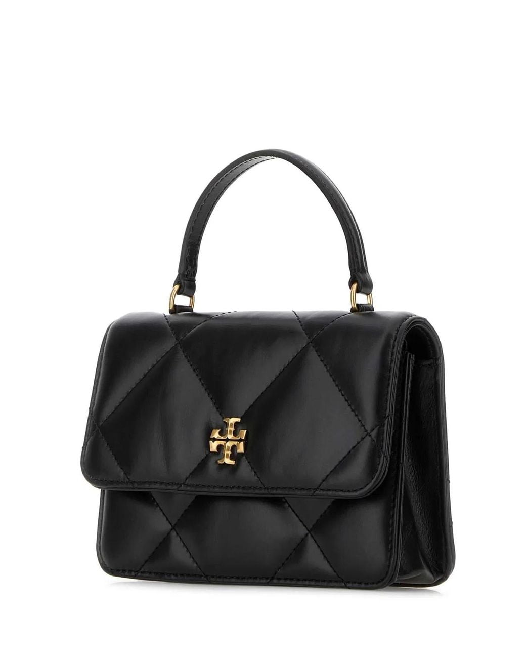 Tory Burch Black Kira Diamond Quilt Mini Top Handle Chain Wallet