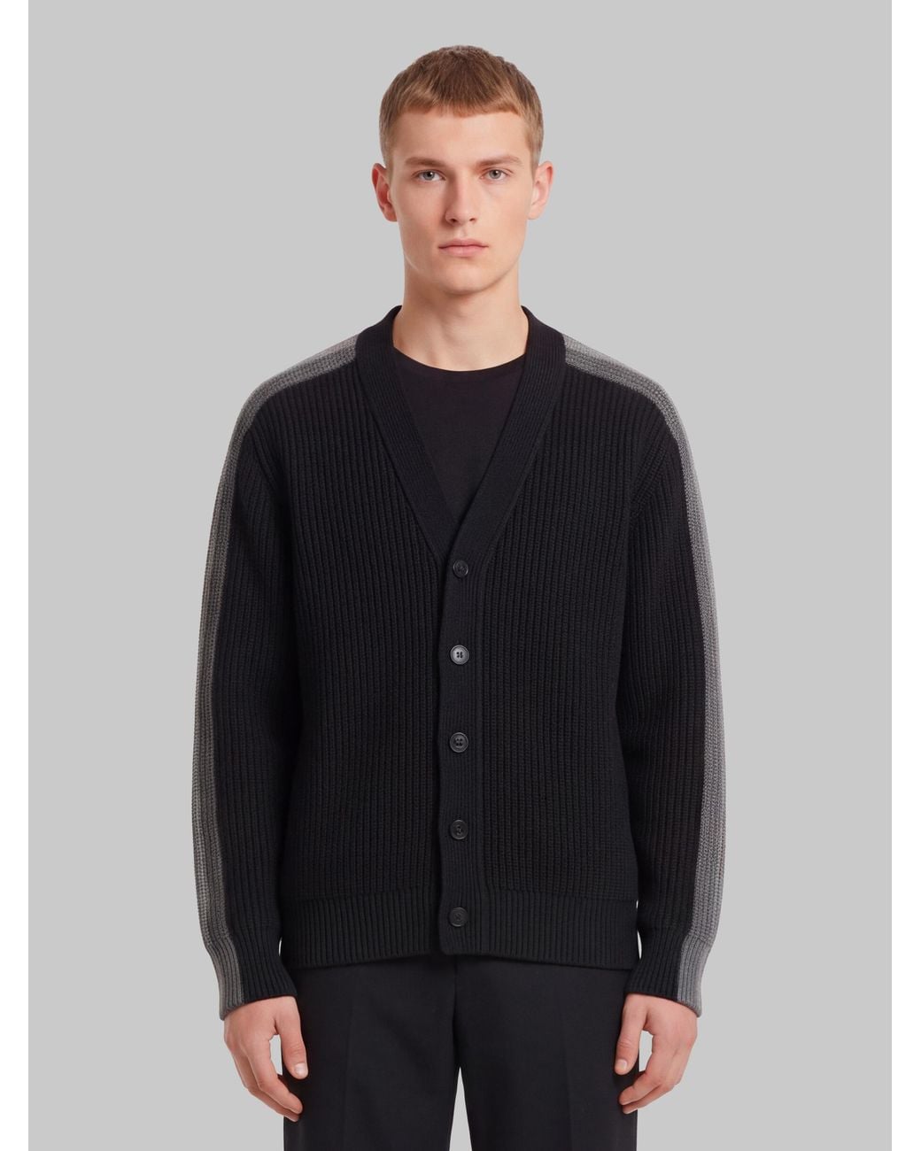 Gucci Blue Ribbed Wool Cardigan With Web for men