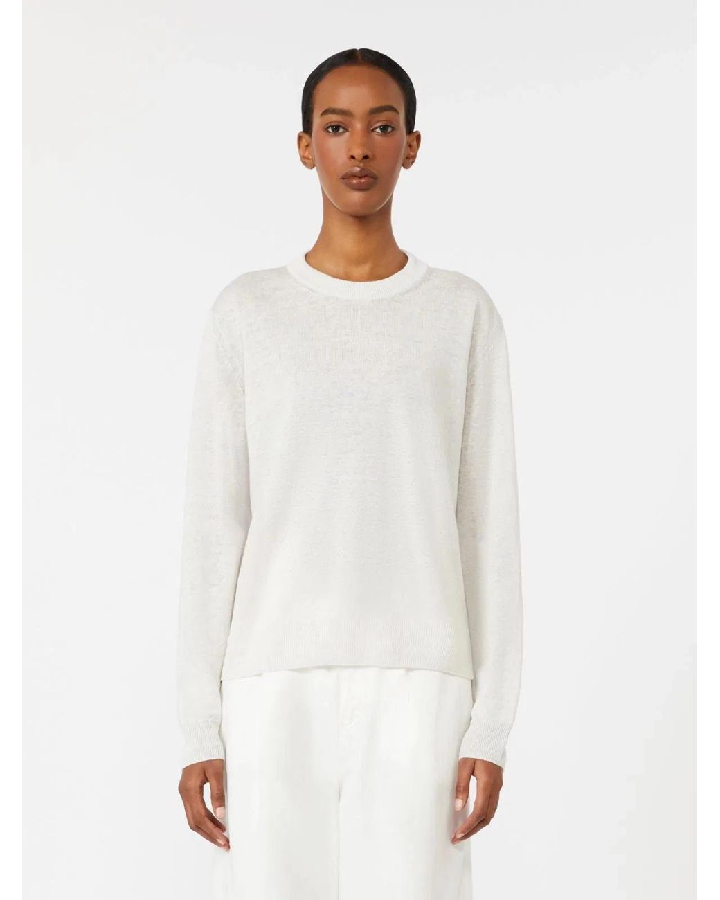 Max Mara White Straight Fit Crew-Neck Sweater With Embossed Elbow Detail