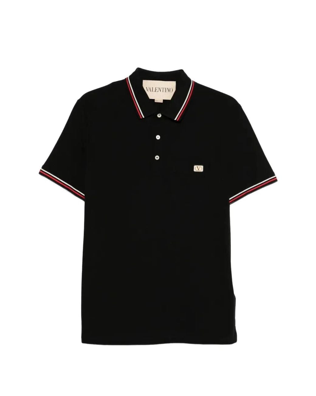 Valentino Garavani Black Cotton Piquet Polo Shirt With Vlogo Patch for men