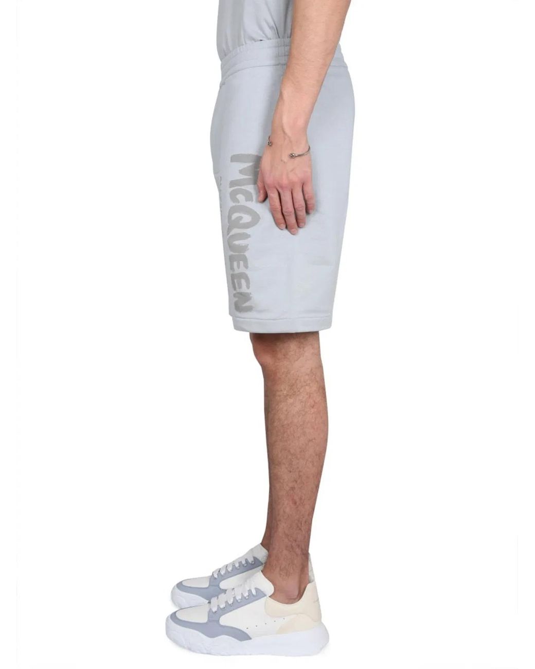 McQueen Gray Bermuda Shorts With Graffiti Logo Print for men