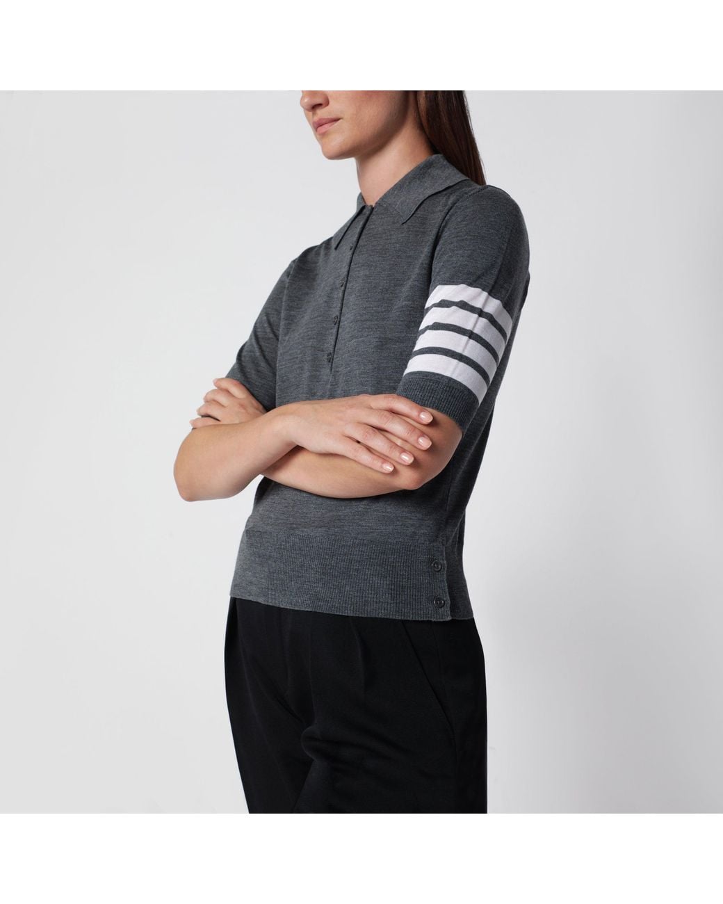Thom Browne Gray Medium 4-Bar Polo Shirt