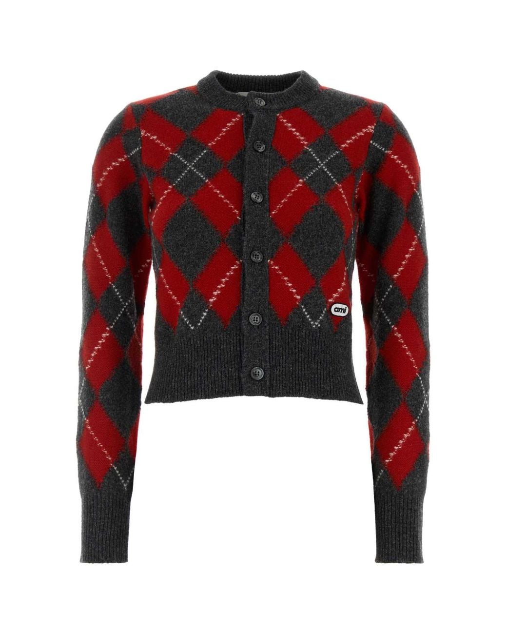 AMI Embroidered Virgin Wool Cardigan