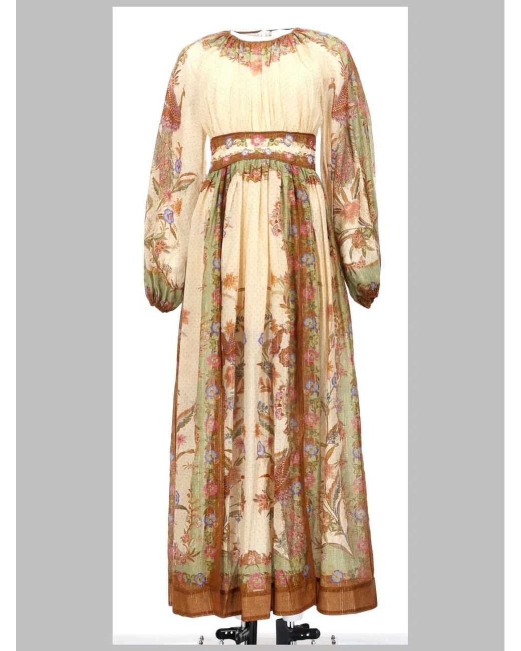Zimmermann Natural Printed Long-Sleeve Empire Waist Maxi Dress