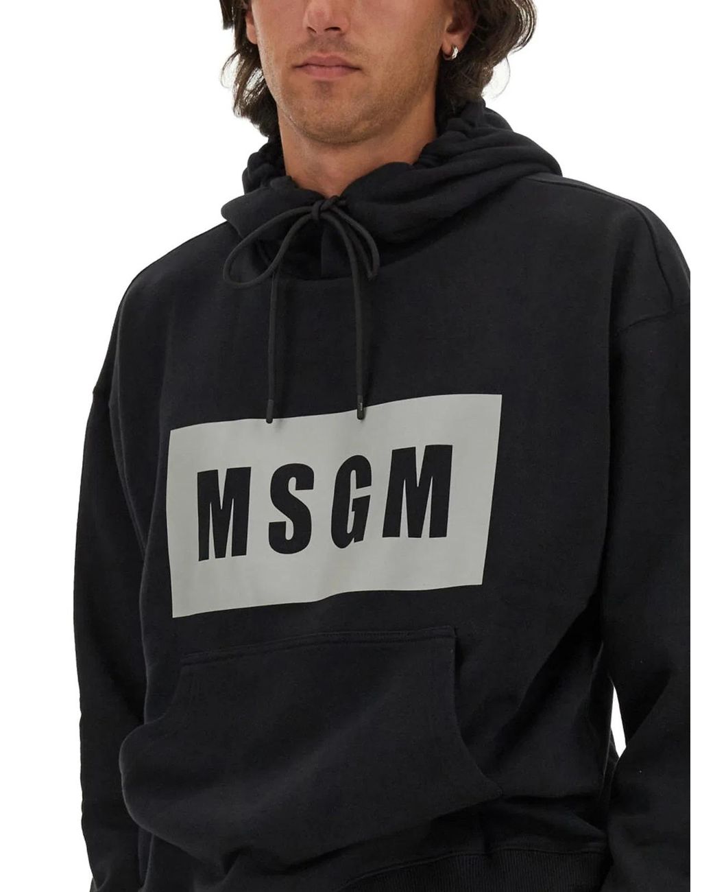 MSGM Black Logo Hood Sweatshirt for men