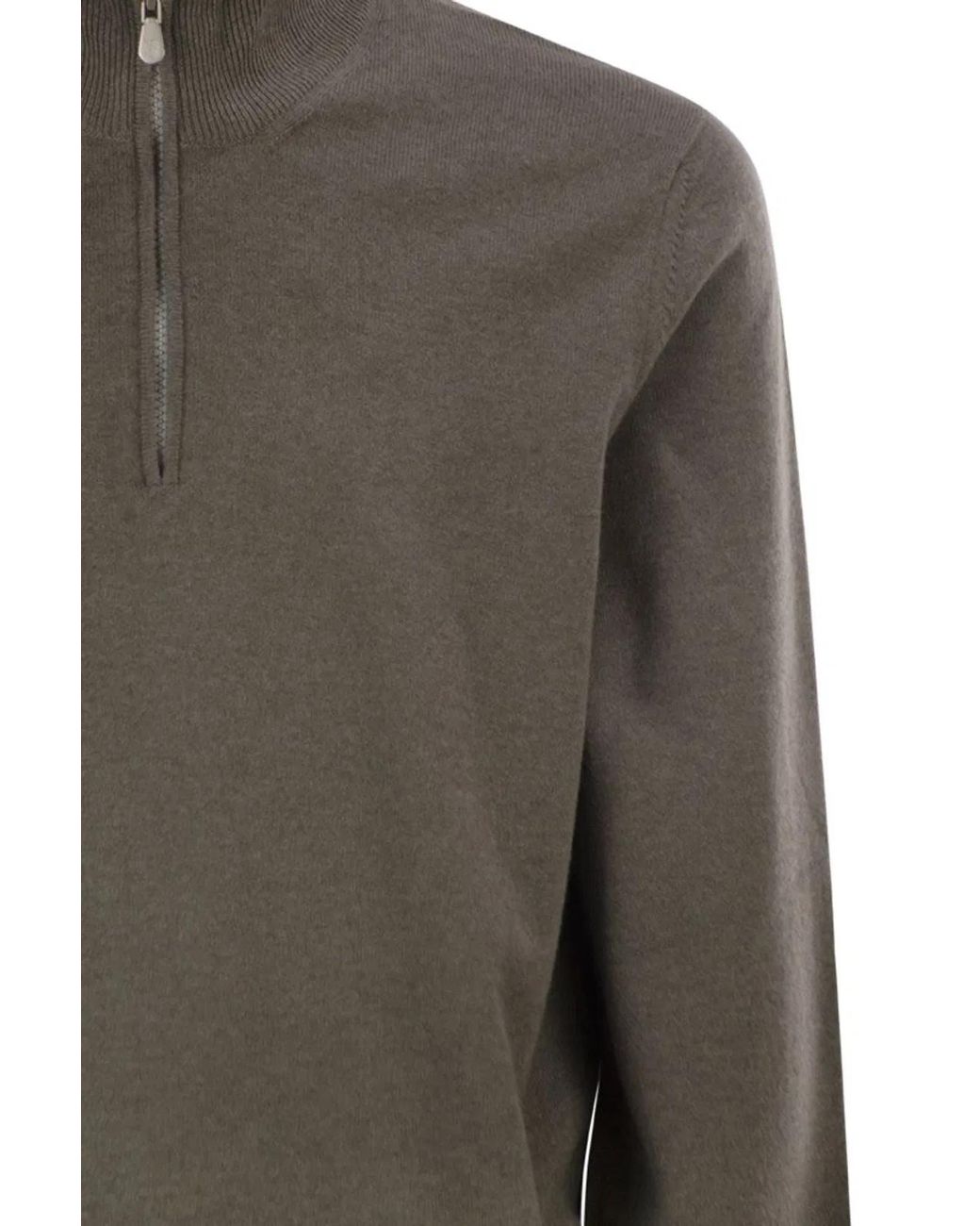 Brunello Cucinelli Brown Cashmere Turtleneck Sweater With Zipper for men