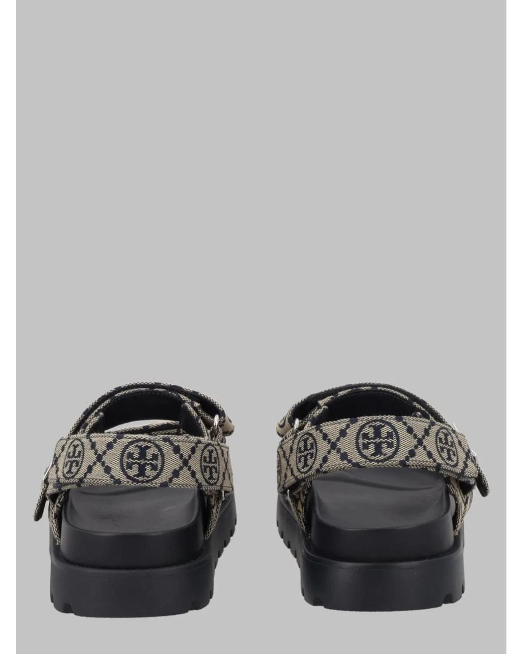 Tory Burch Gray Logo Jacquard Strap Sandals