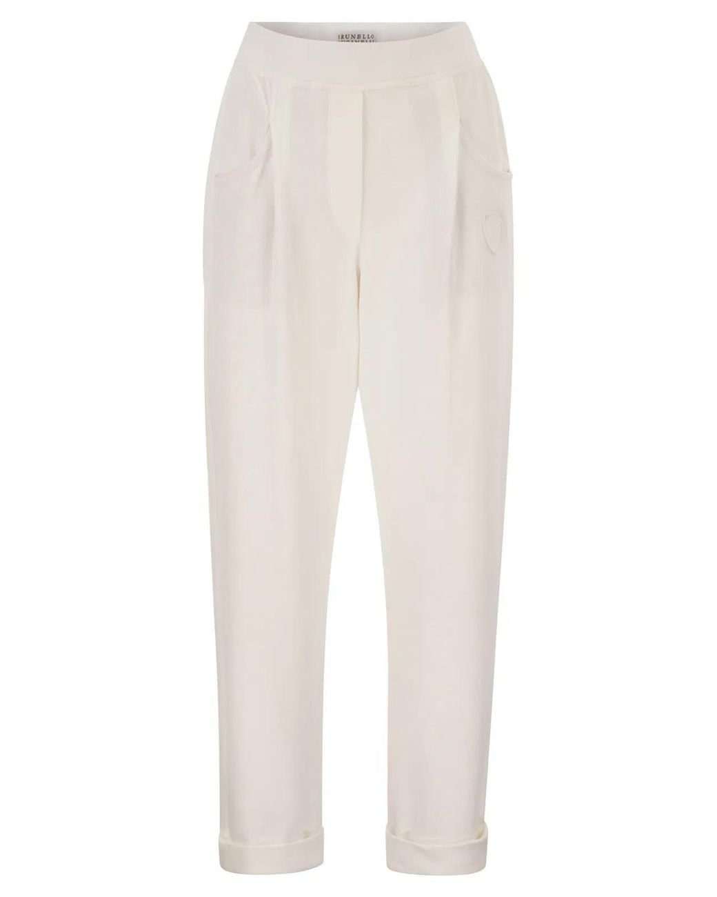 Brunello Cucinelli White Stretch Cotton Gabardine Jogging Trousers