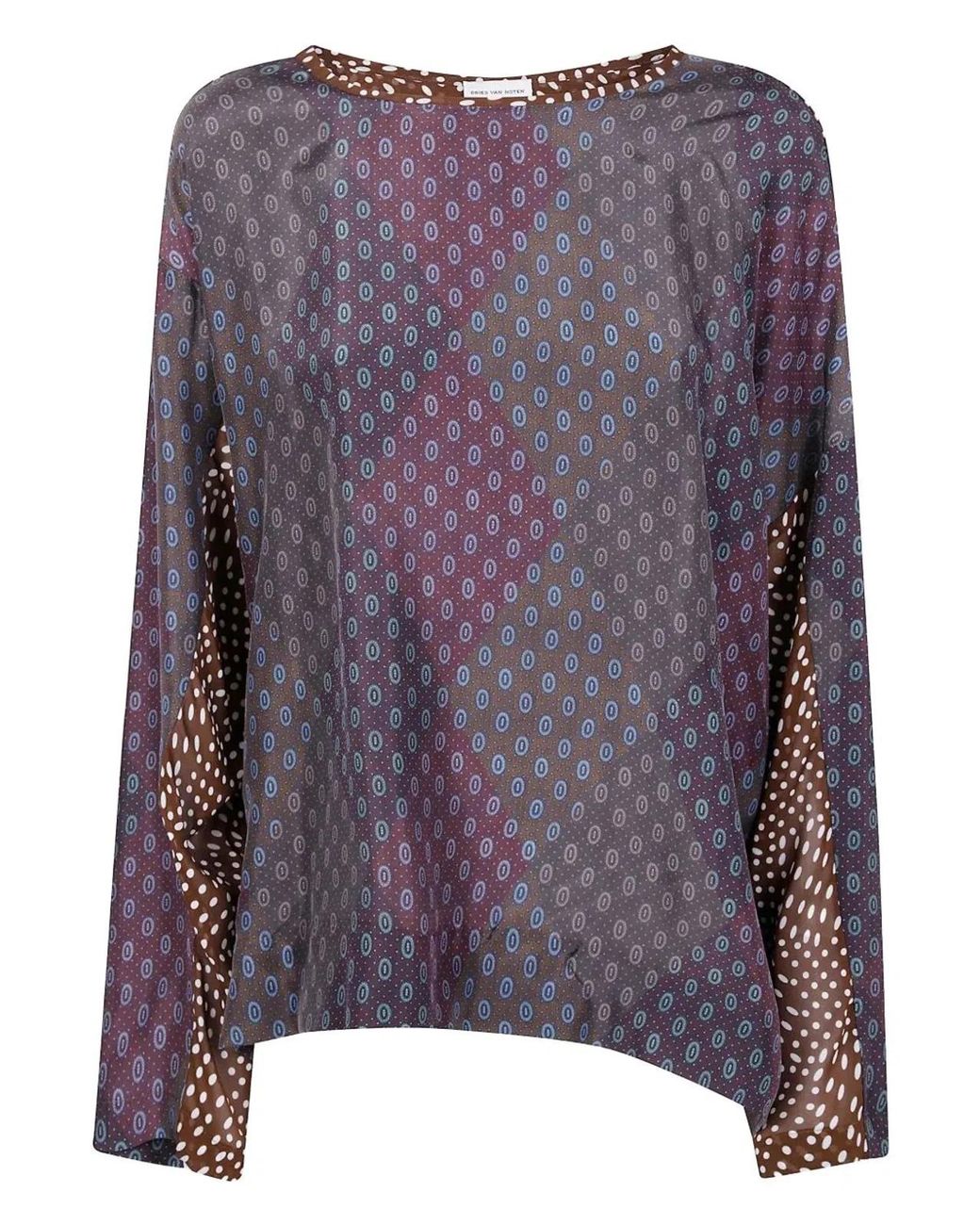 Dries Van Noten Purple "Caias 2127" Print Silk Habotai Shrt