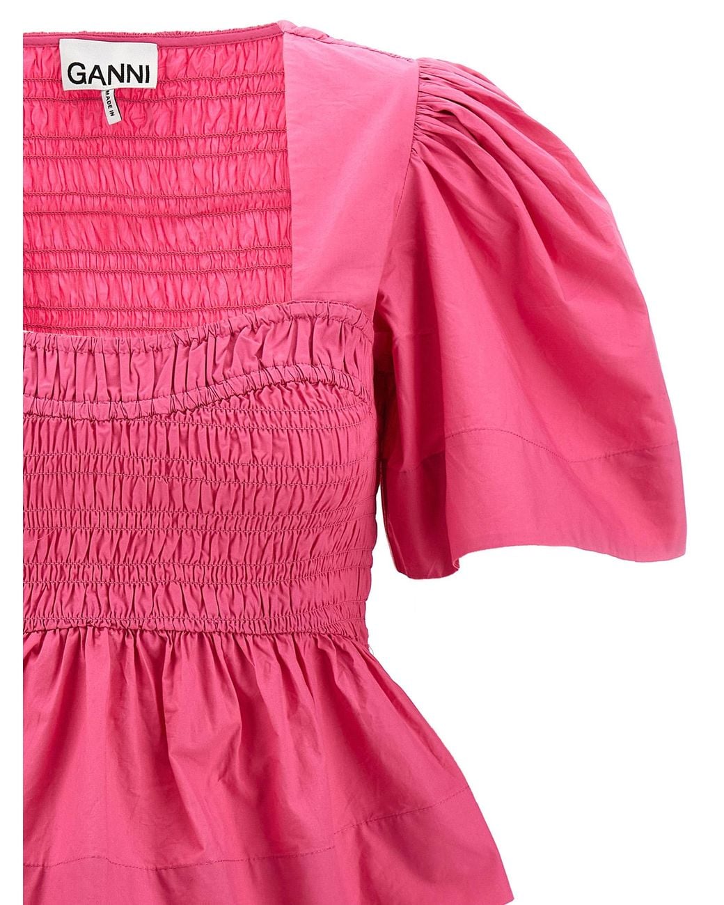 Ganni Pink Smock Stitch Top