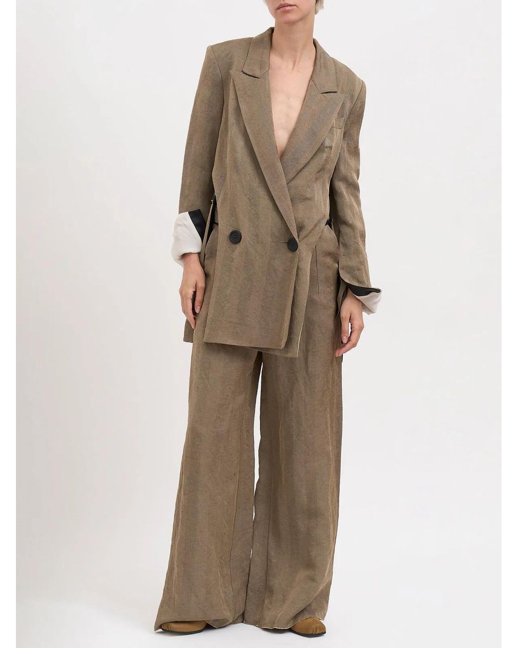 Alessandra Marchi Natural Double-Breasted Linen Jacket