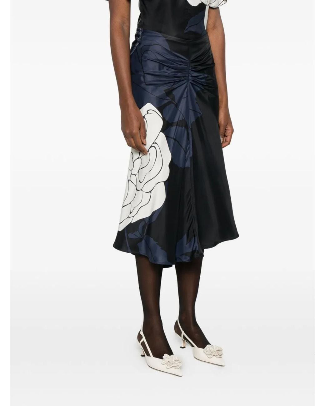 Victoria Beckham Blue Midi Skirt Flower Draped
