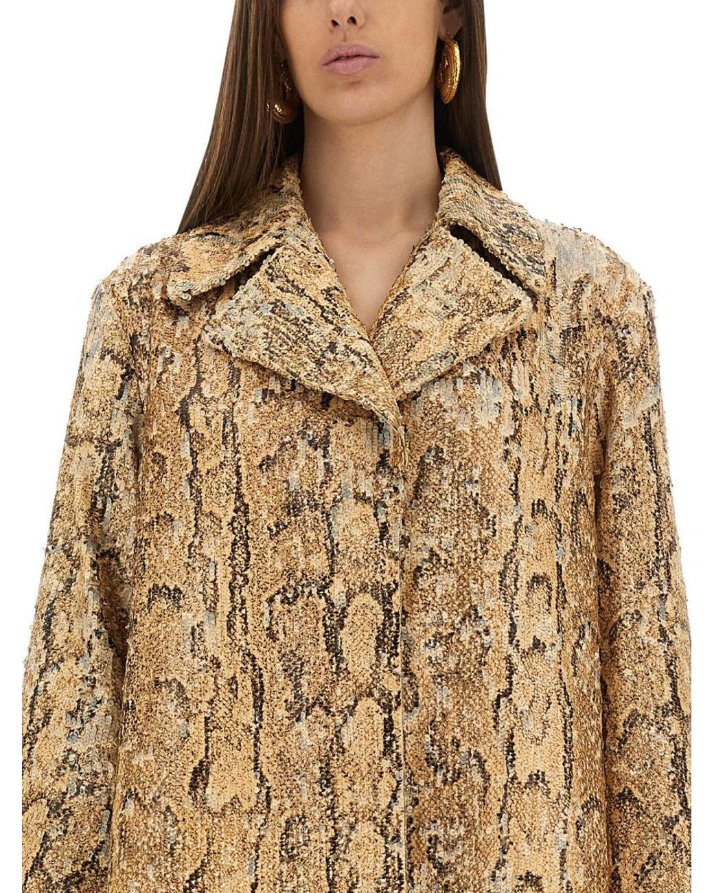 Dries Van Noten Natural Long Coat With Sequins