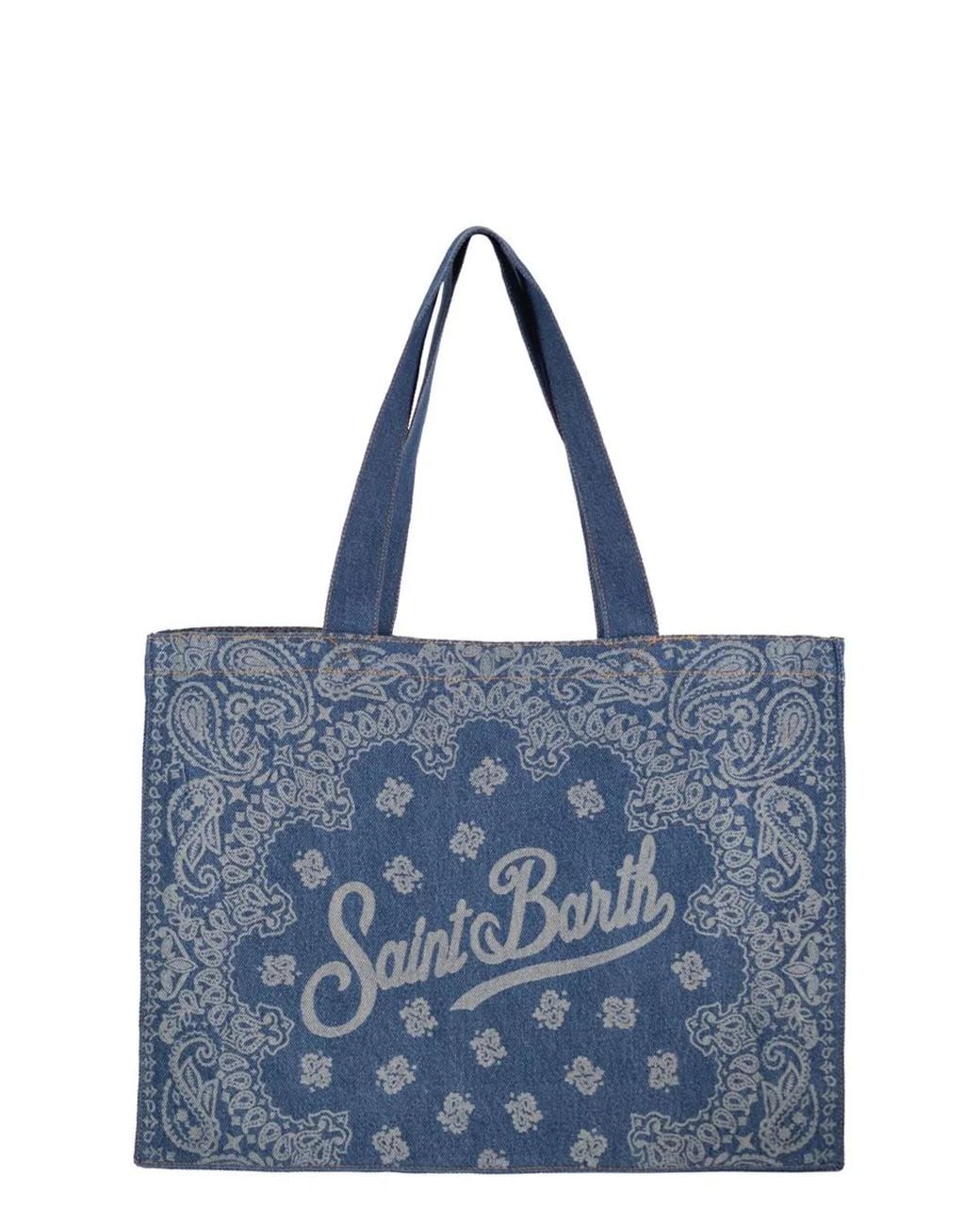 Mc2 Saint Barth Blue Denim Beach Tote Bag With Bandana Print
