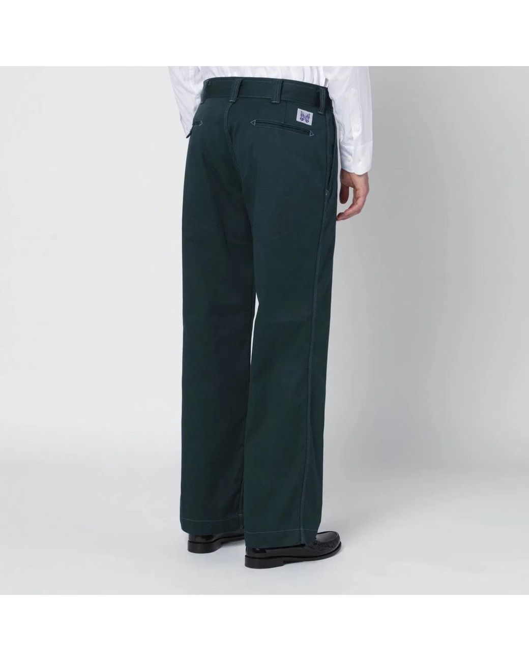 Needles Blue Cotton-Blend Trousers for men