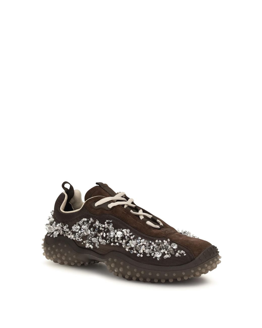 Miu Miu Multicolor Suede And Technical Fabric Sneakers With Crystals