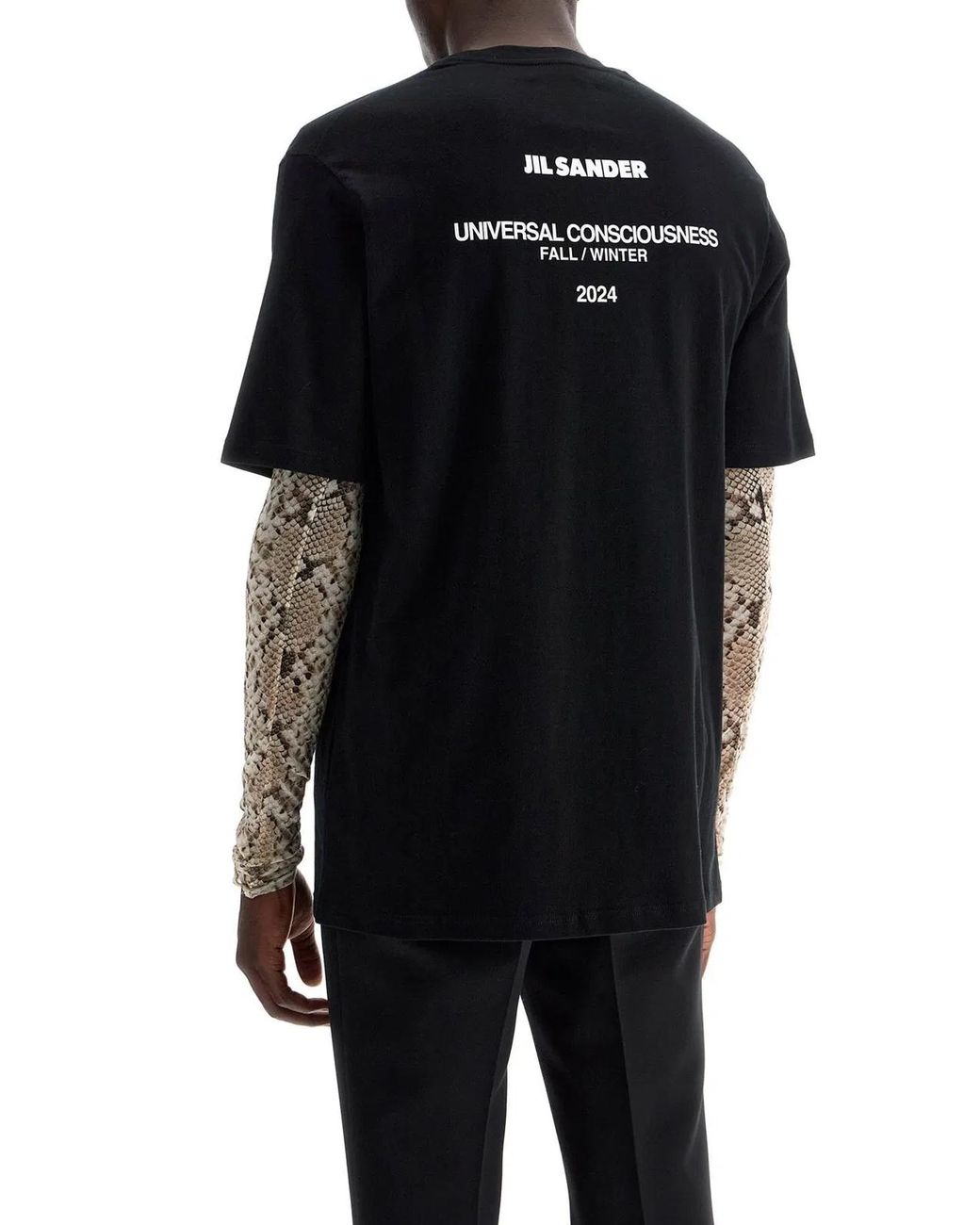 Jil Sander Black Crew Neck T-Shirt With Seasonal Print On The Back for men