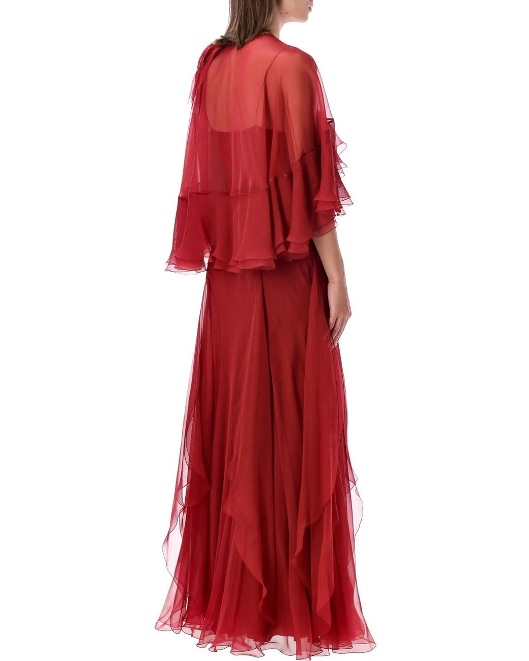 Alberta Ferretti Red Alberta Ferretti Silk Chiffon Gown
