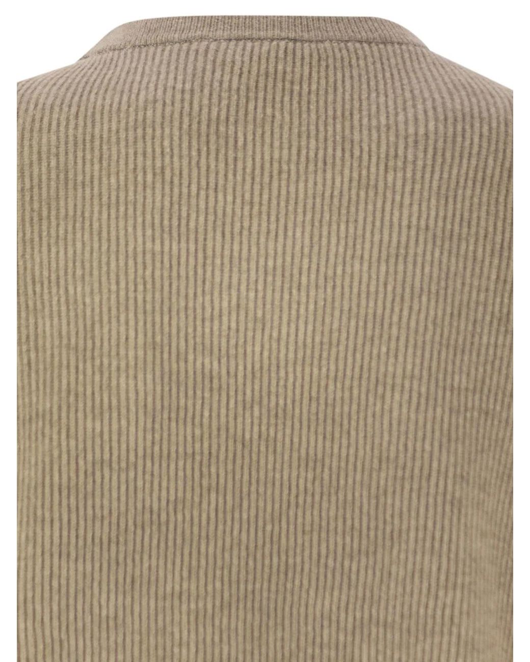 Brunello Cucinelli Natural English Rib Cashmere Sweater With Monile