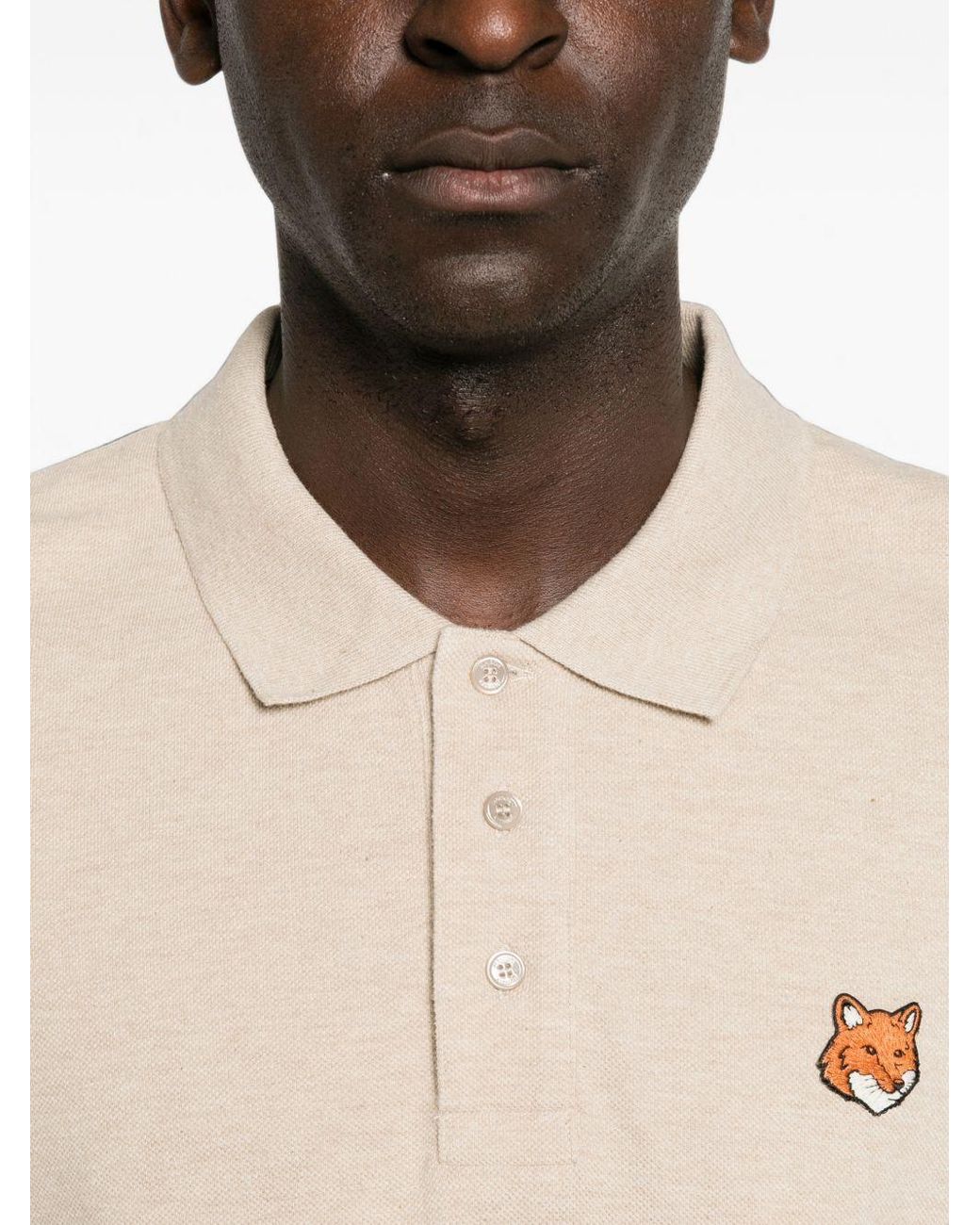 Maison Kitsuné Natural Maison Kitsuné Fox Head Cotton Polo Shirt for men